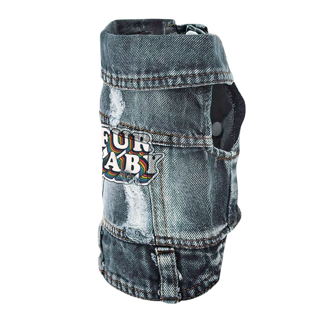 Fur Baby Dog Denim Vest - Colorful Dog Denim Jacket - Word Art Dog Clothing