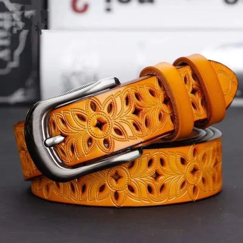 Trendy Hollow Pattern Women's Belt - Vintage Pin Buckle, Metal & PU, Ideal for Jeans