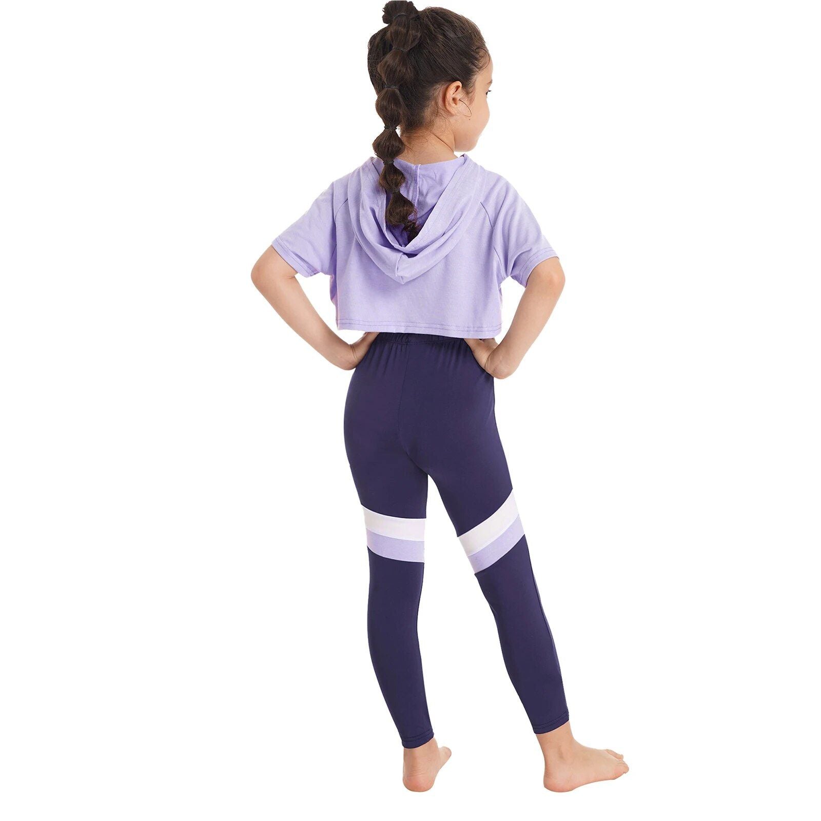 Girls' Sporty Hooded Crop Top and Pants Set - Casual, Dance & Sportswear