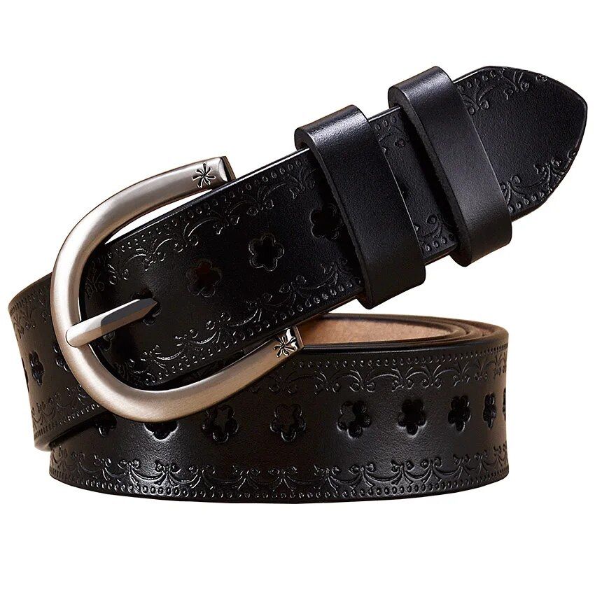 Vintage Floral Hollow Genuine Leather Belt for Women