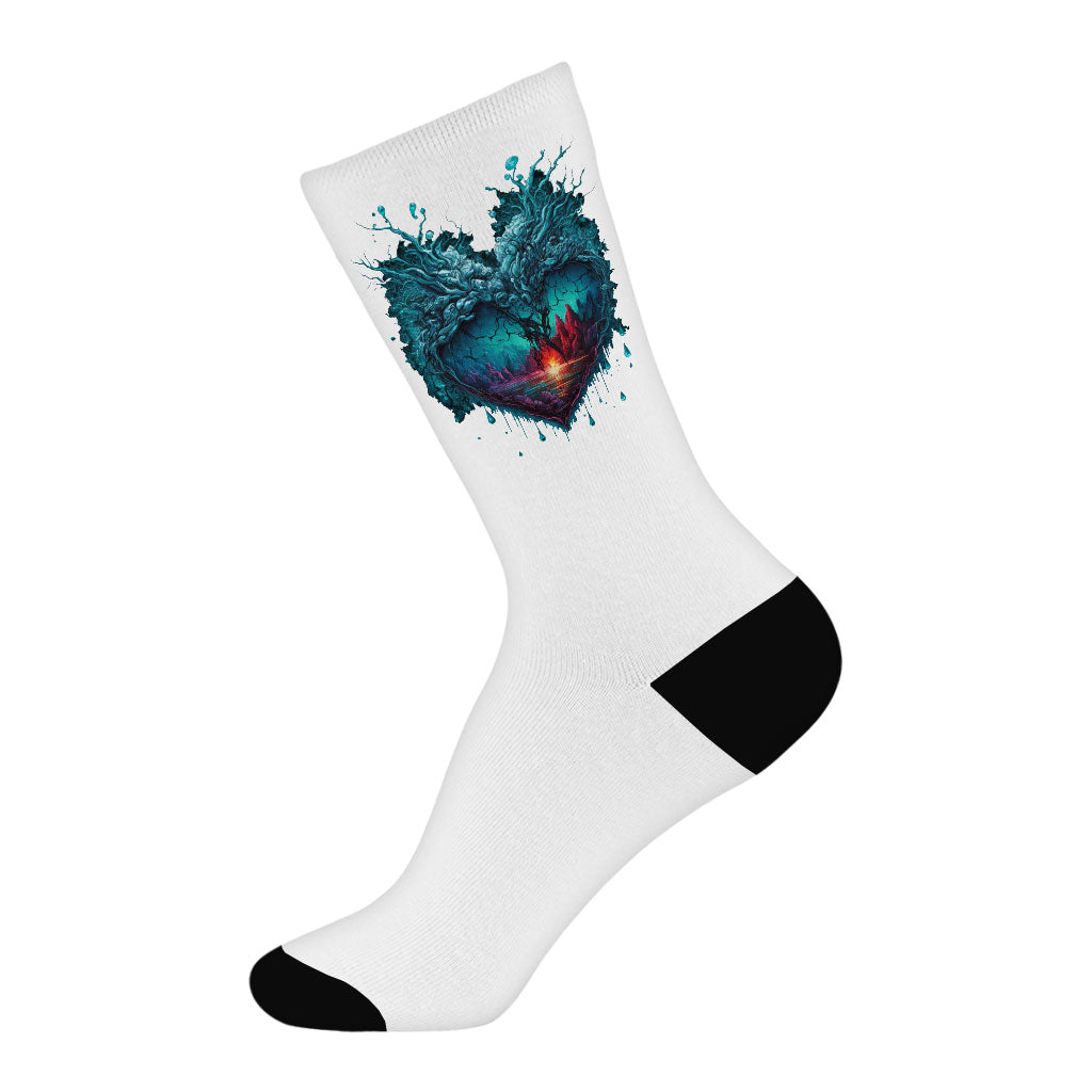 Beautiful Heart Socks - Snow Novelty Socks - Cool Crew Socks