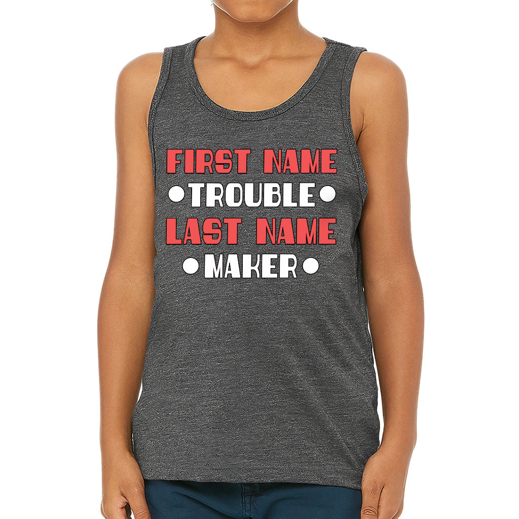 Trouble Maker Kids' Jersey Tank - Funny Sleeveless T-Shirt - Cool Kids' Tank Top