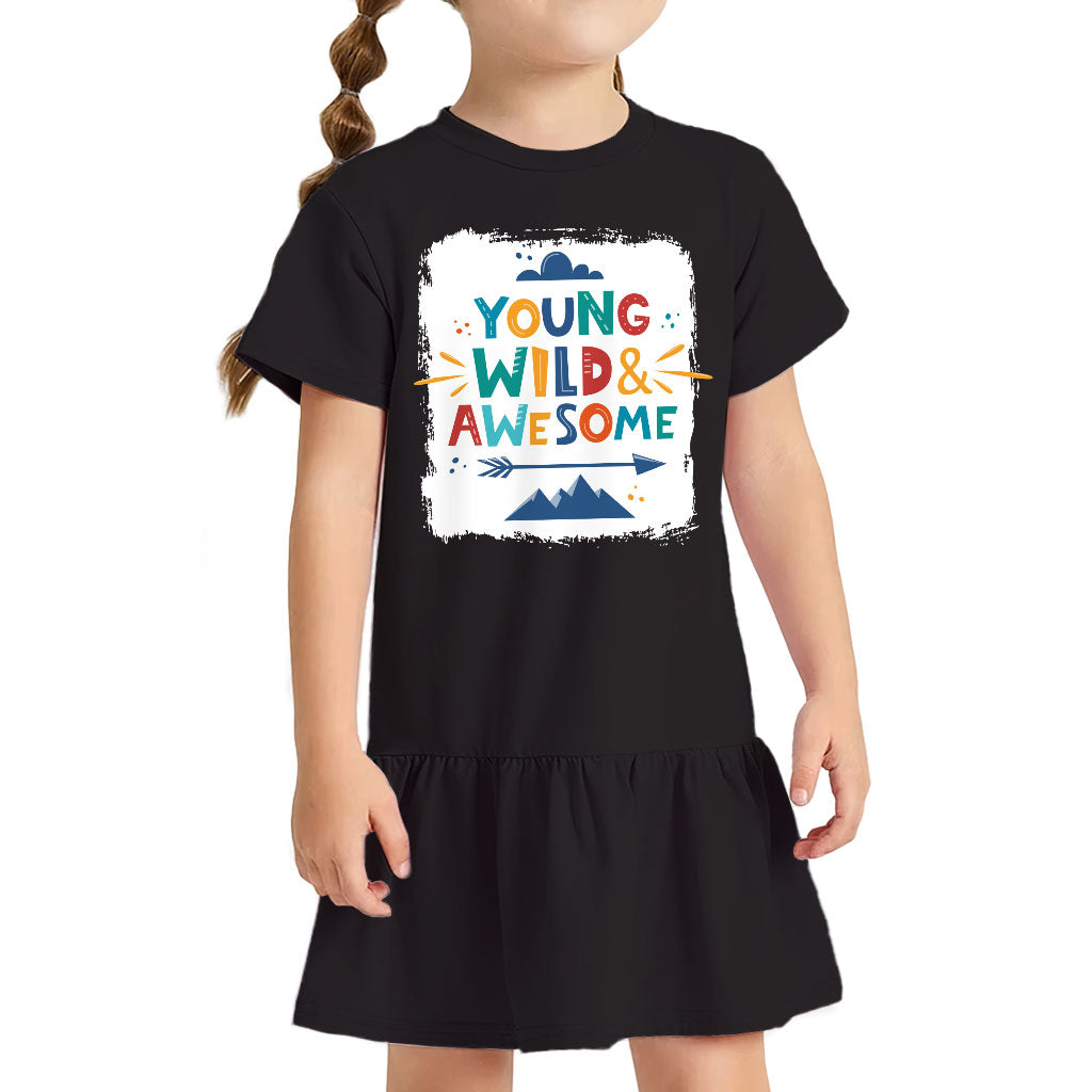 Young and Wild Toddler Rib Dress - Awesome Girls' Dress - Colorful Toddler Dress