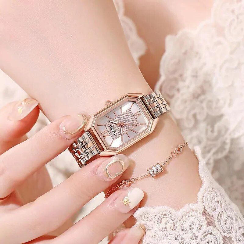 Elegant Stainless Steel Rectangle Quartz Watch for Women