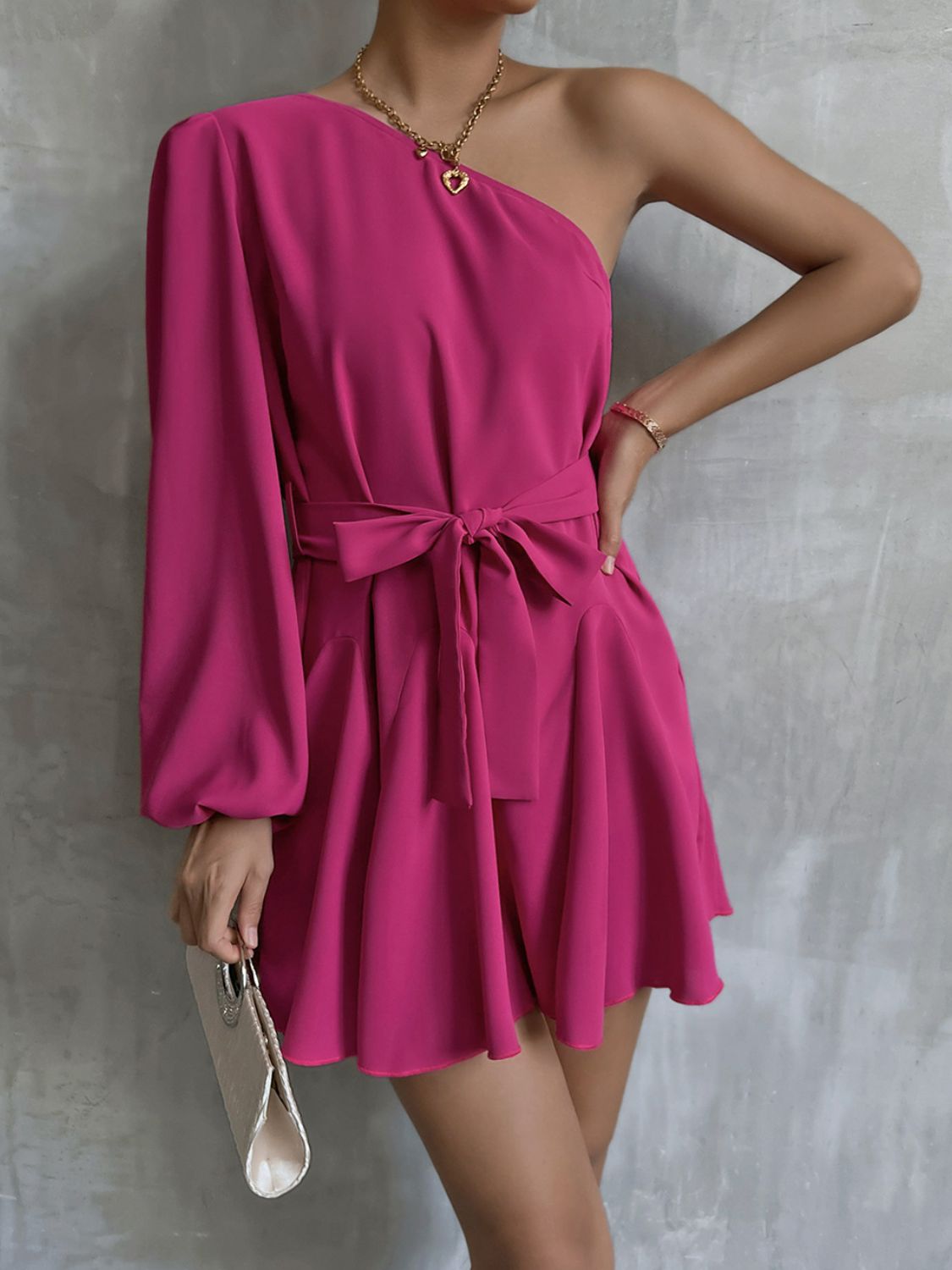 One-Shoulder Belted Mini Dress