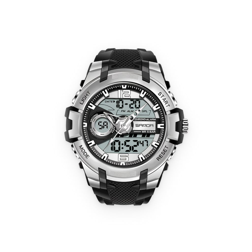 Black & Silver Digital Sports Watch for Men