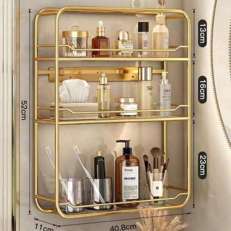 Luxurious Gold Three-Layer Wall Mounted Bathroom Shelf