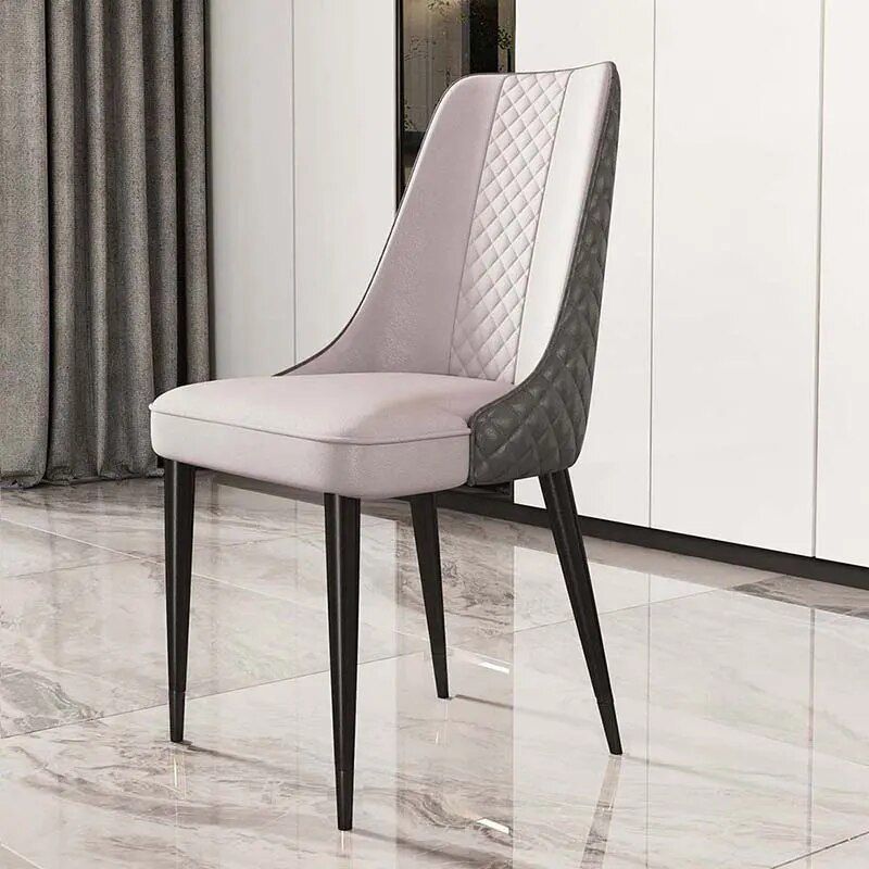 Luxury Nordic Leather Dining Chair with Metal Legs and Ergonomic Backrest