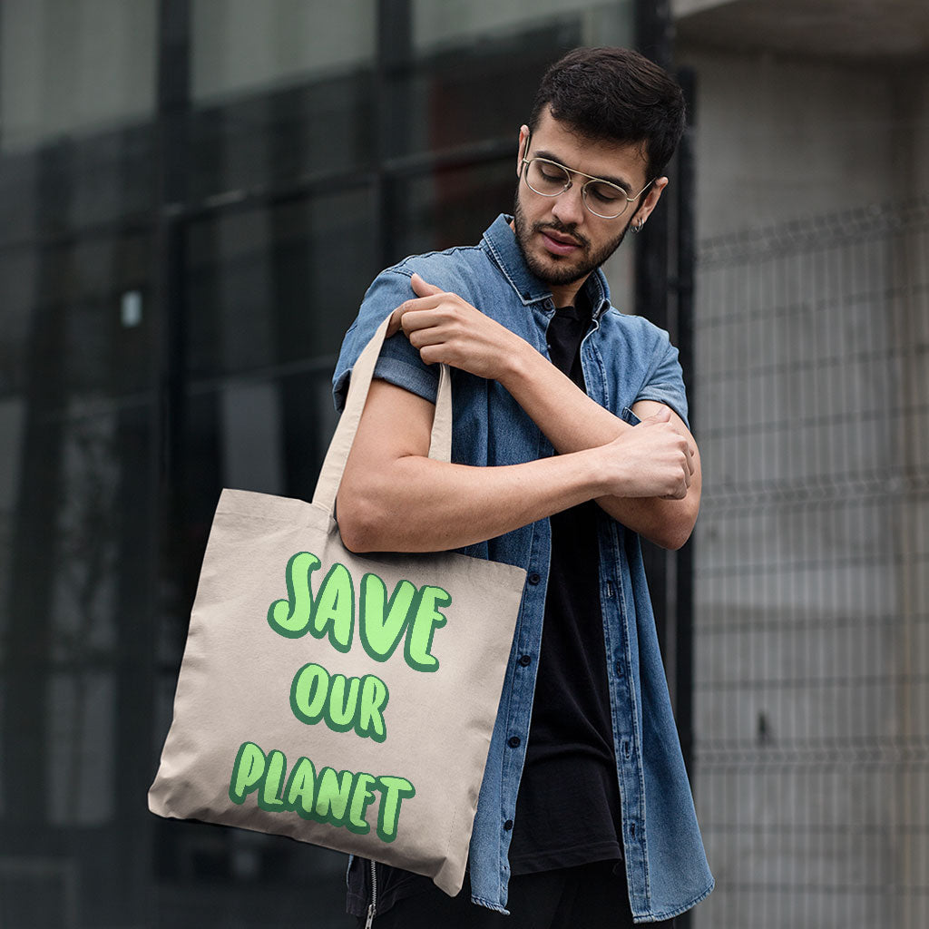 Save the Planet Small Tote Bag - Earth Day Shopping Bag - Trendy Tote Bag