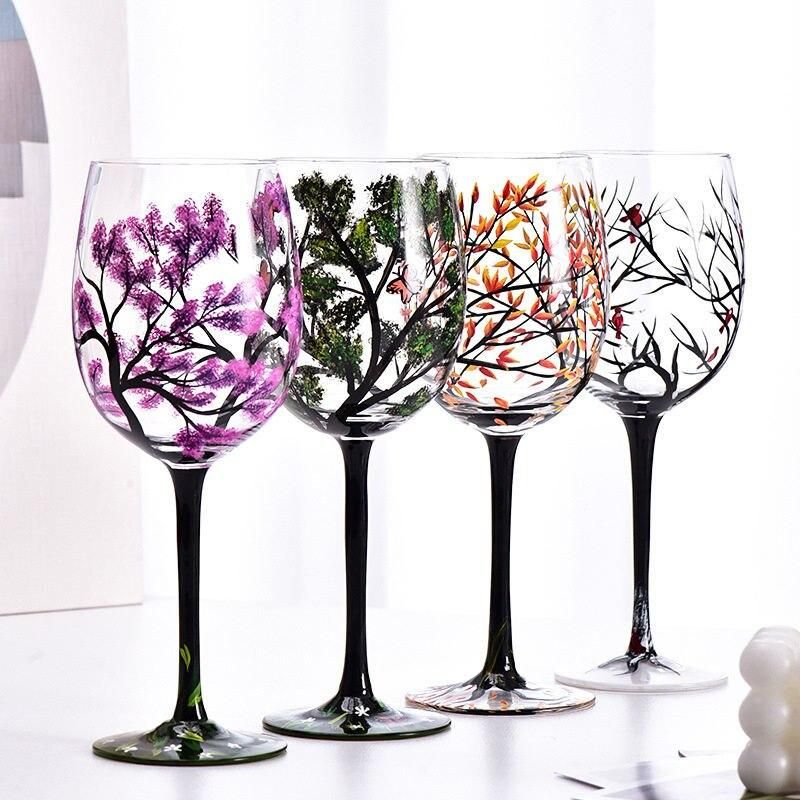 Enchanted Seasons Glass Goblet - Artistic Tree Design Wine Glass for Special Occasions