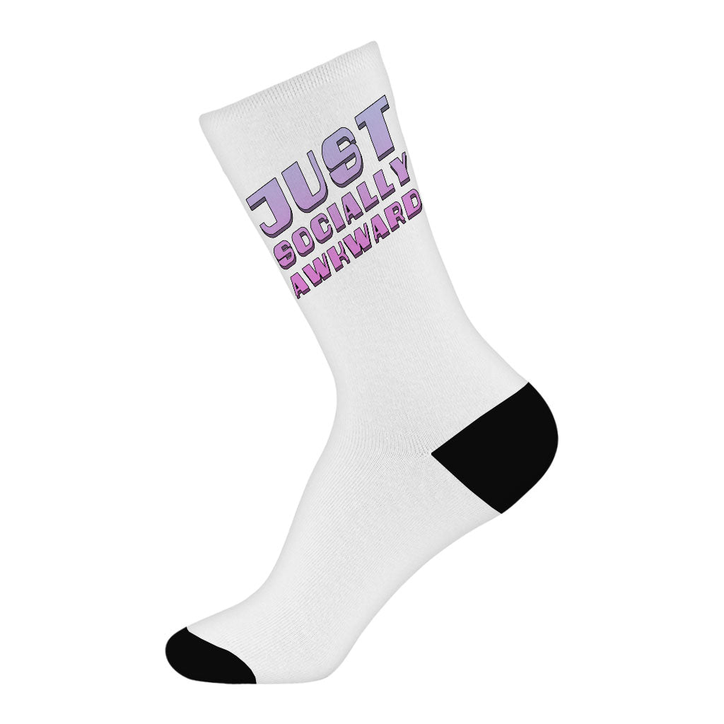 Socially Awkward Socks - Trendy Novelty Socks - Illustration Crew Socks