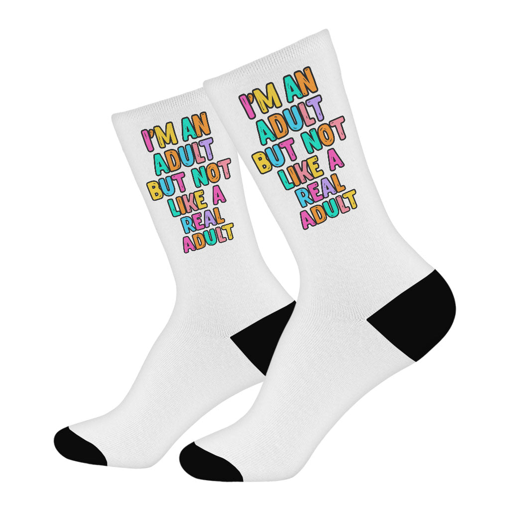 I'm an Adult Socks - Colorful Novelty Socks - Printed Crew Socks