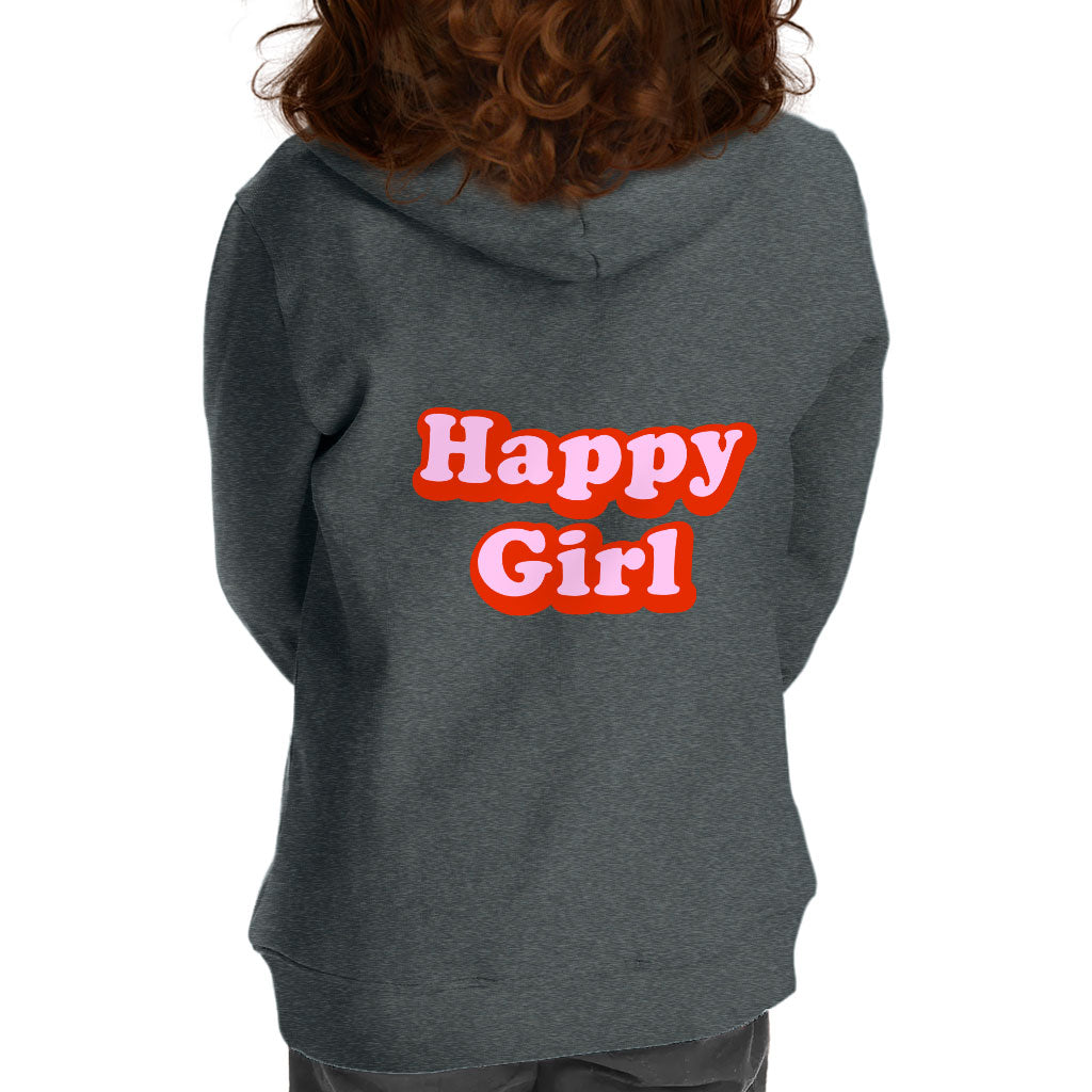 Happy Girl Toddler Full-Zip Hoodie - Graphic Toddler Hoodie - Cute Design Kids' Hoodie