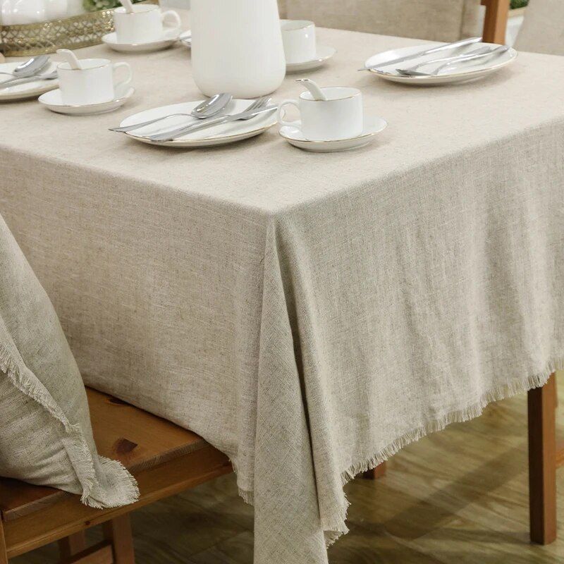 Boho Chic Cotton-Linen Tablecloth with Tassels