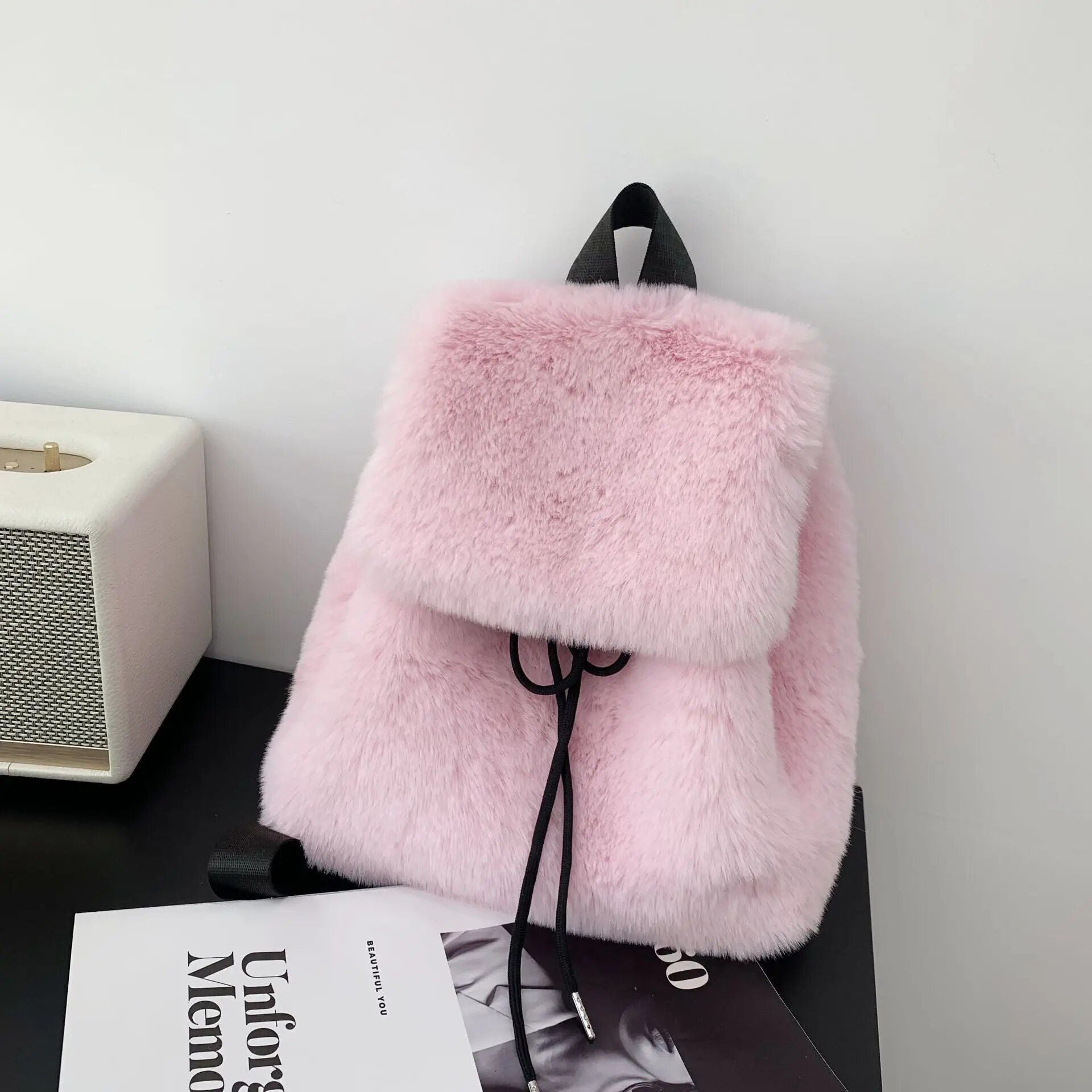 Harajuku Leopard Faux Fur Backpack for Women