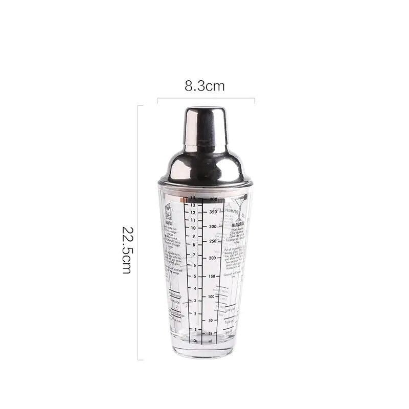 400ml High-Grade Borosilicate Glass Cocktail Shaker with Stainless Steel Accessories