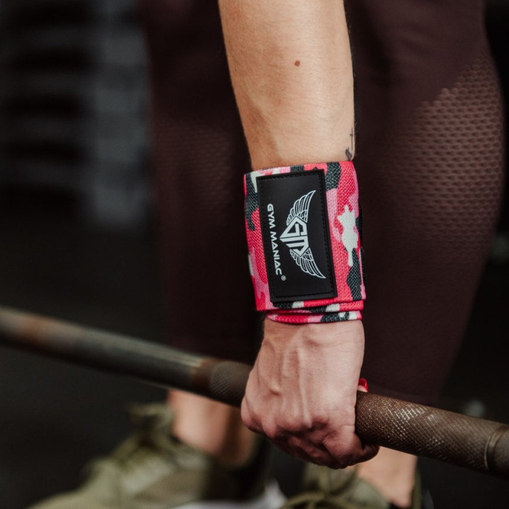 Gym Maniac Pink Camo GM Weightlifting Wrist Wraps