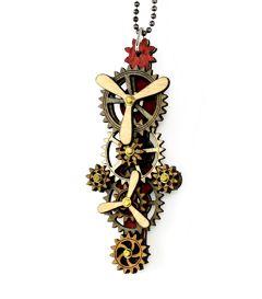 Kinetic Vertical Propeller Gear Necklace 6005C | Red Sunflower