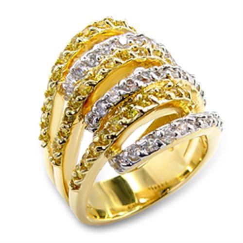 60110 - Gold+Rhodium Brass Ring with AAA Grade CZ in Topaz | Turquoise Tiger