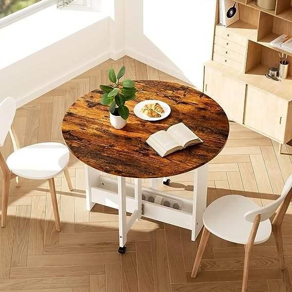 Space-Saving Convertible Drop-Leaf Dining Table with Storage and Wheels