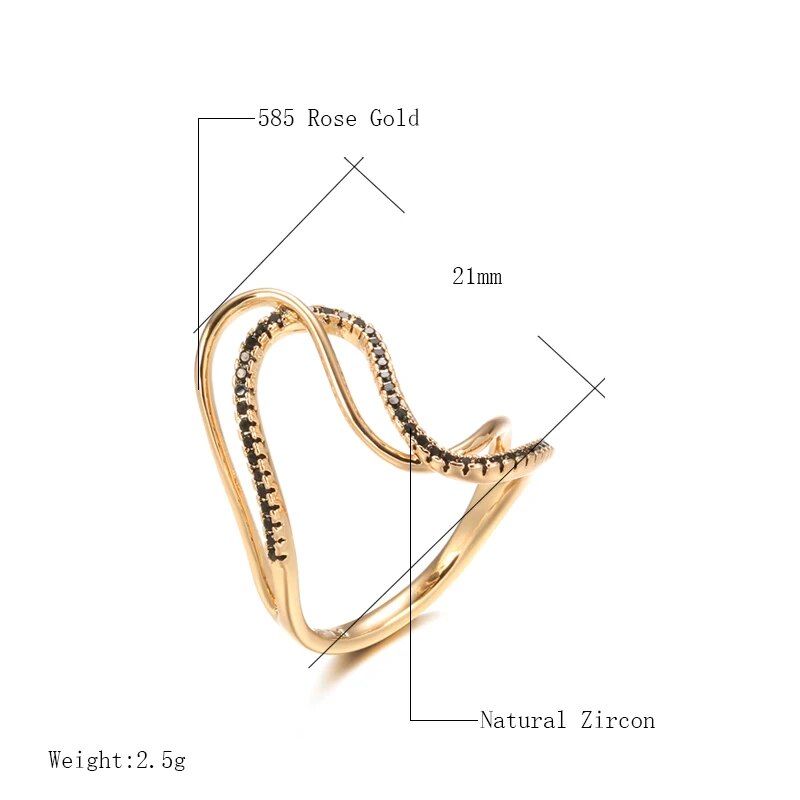 Luxurious Gothic-Inspired Black Zircon Double Twist Ring in 585 Rose Gold