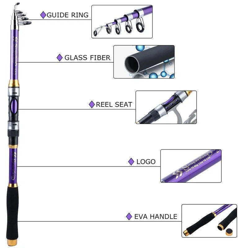 Telescopic Multi-Length Glass Fiber Fishing Rod with EVA Handle