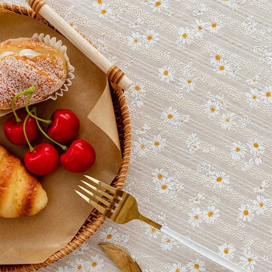 Charming Korean-Style Floral Cotton Tablecloth