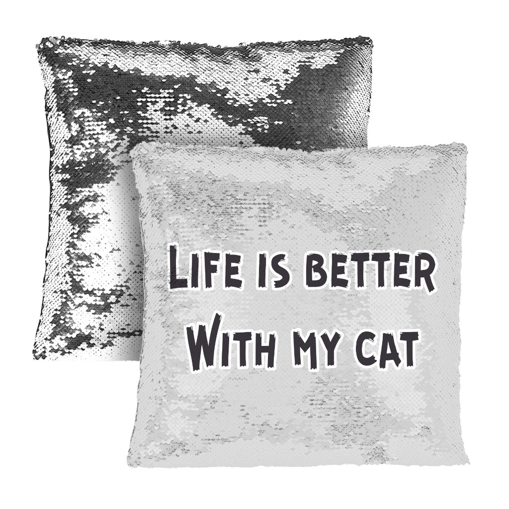 Cat Lover Sequin Pillow Case - Cat Themed Pillow Case - Cool Pillowcase