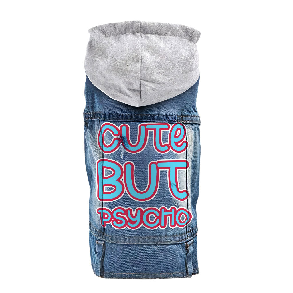 Cute but Psycho Dog Denim Jacket - Beautiful Dog Denim Coat - Phrase Dog Clothing