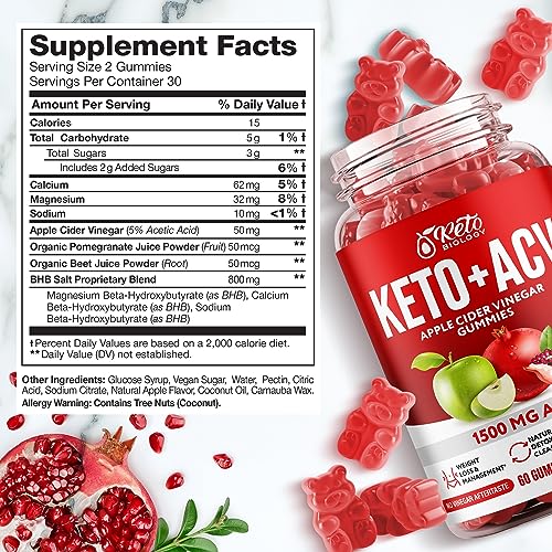 Keto ACV Gummies 1500 mg - ACV Keto Gummies for Weight Loss & Detox - Vegan Apple Cider Vinegar Gummies for Ketosis, Metabolism & Energy - AC Keto Gummies with Magnesium, Calcium & Sodium BHB Salts