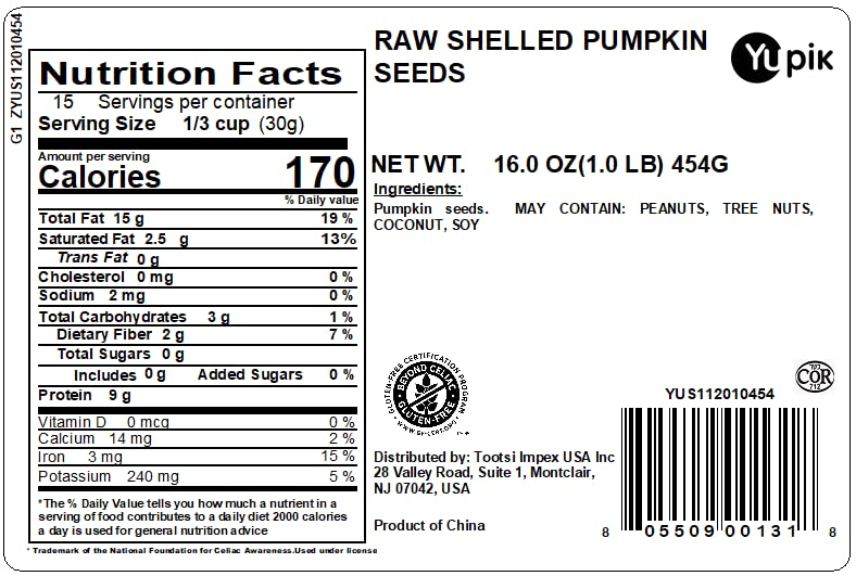 Yupik Raw Shelled Seeds, Pumpkin Seeds/Pepitas, 1 lb