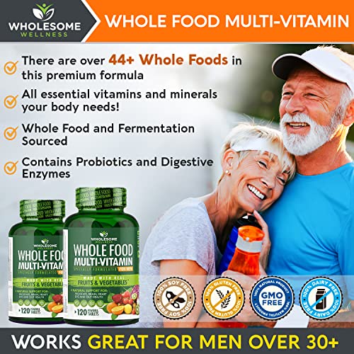 Whole Food Multivitamin for Men - Natural Multi Vitamins, Minerals, Organic Extracts - Vegan Vegetarian - 120 Tablets