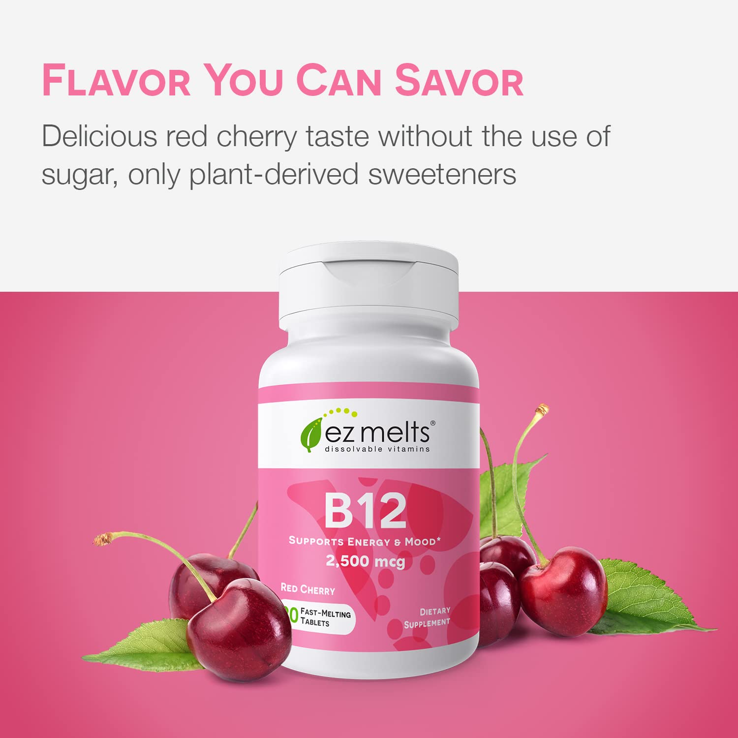 EZ Melts Dissolvable B12 Vitamin 2,500 mcg, Methylcobalamin, Sugar-Free, 3-Month Supply.