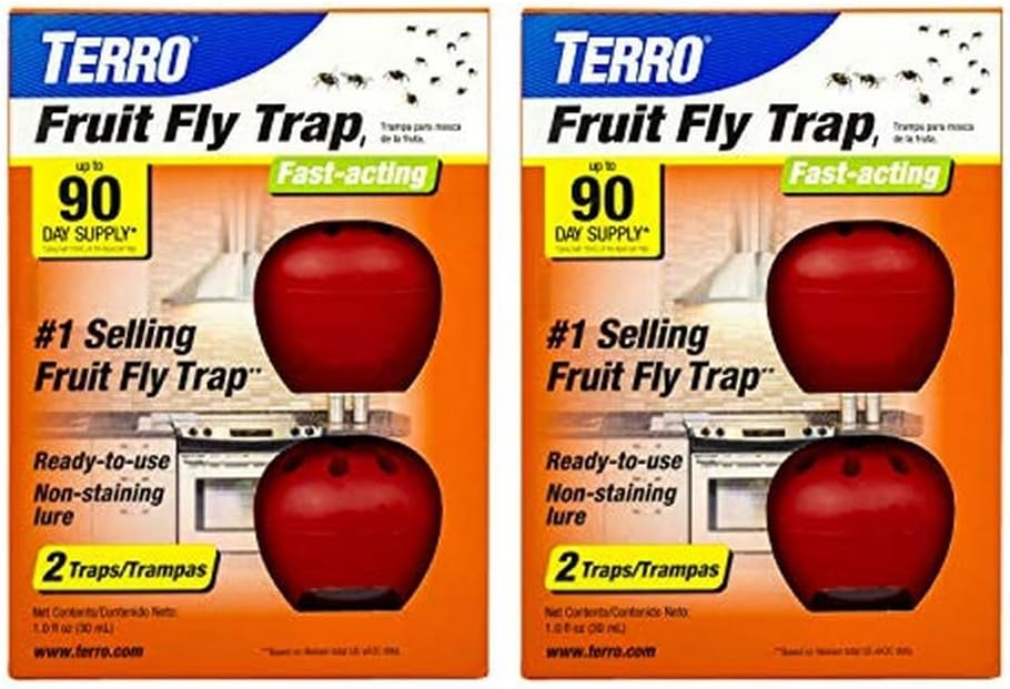 TERRO T2503SR Ready-to-Use Indoor Fruit Fly Killer and Trap with Built in Window - 4 Traps + 180 day Lure Supply