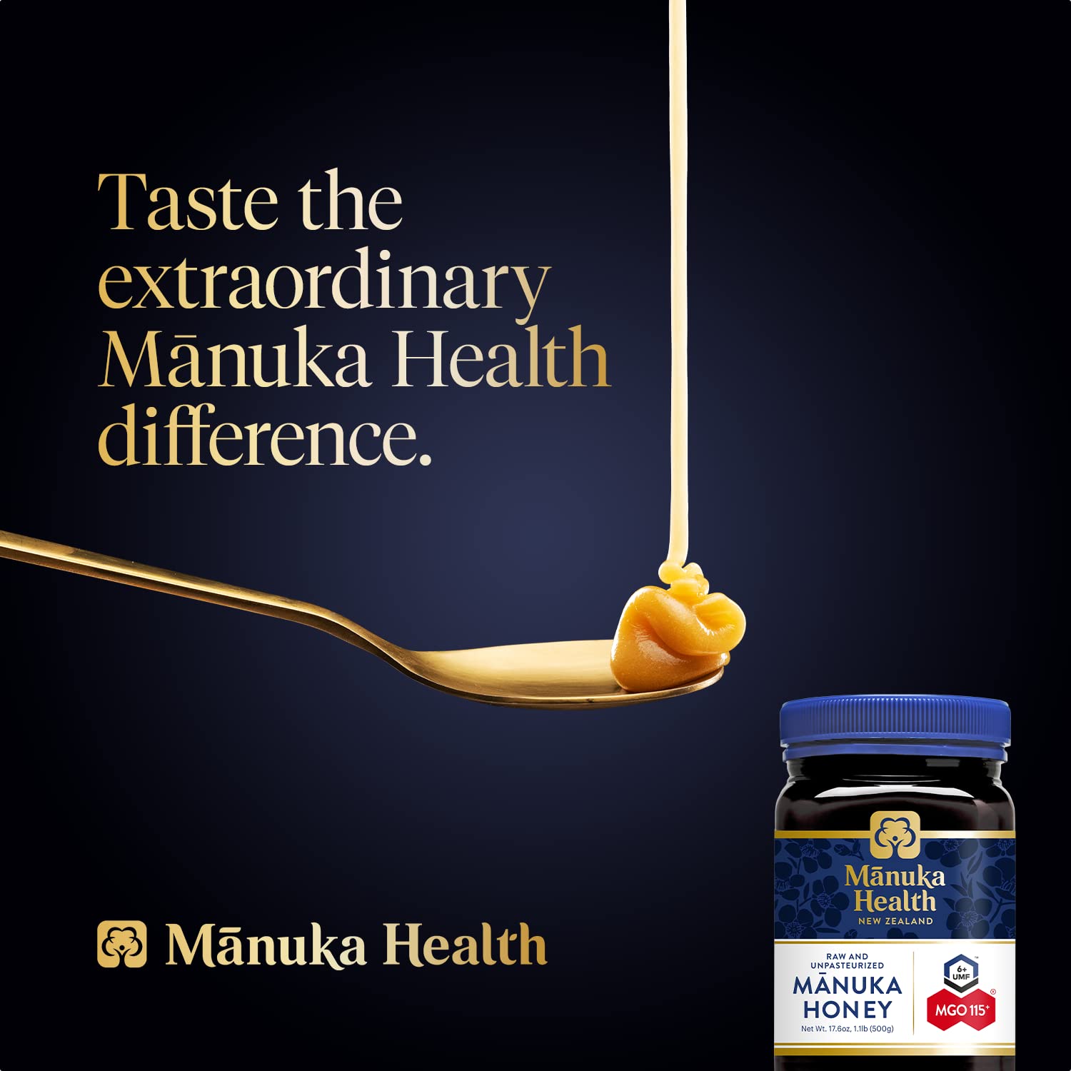 Manuka Health UMF 6+/MGO 115+ Manuka Honey (500g/17.6oz), Superfood, Authentic Raw Honey from New Zealand