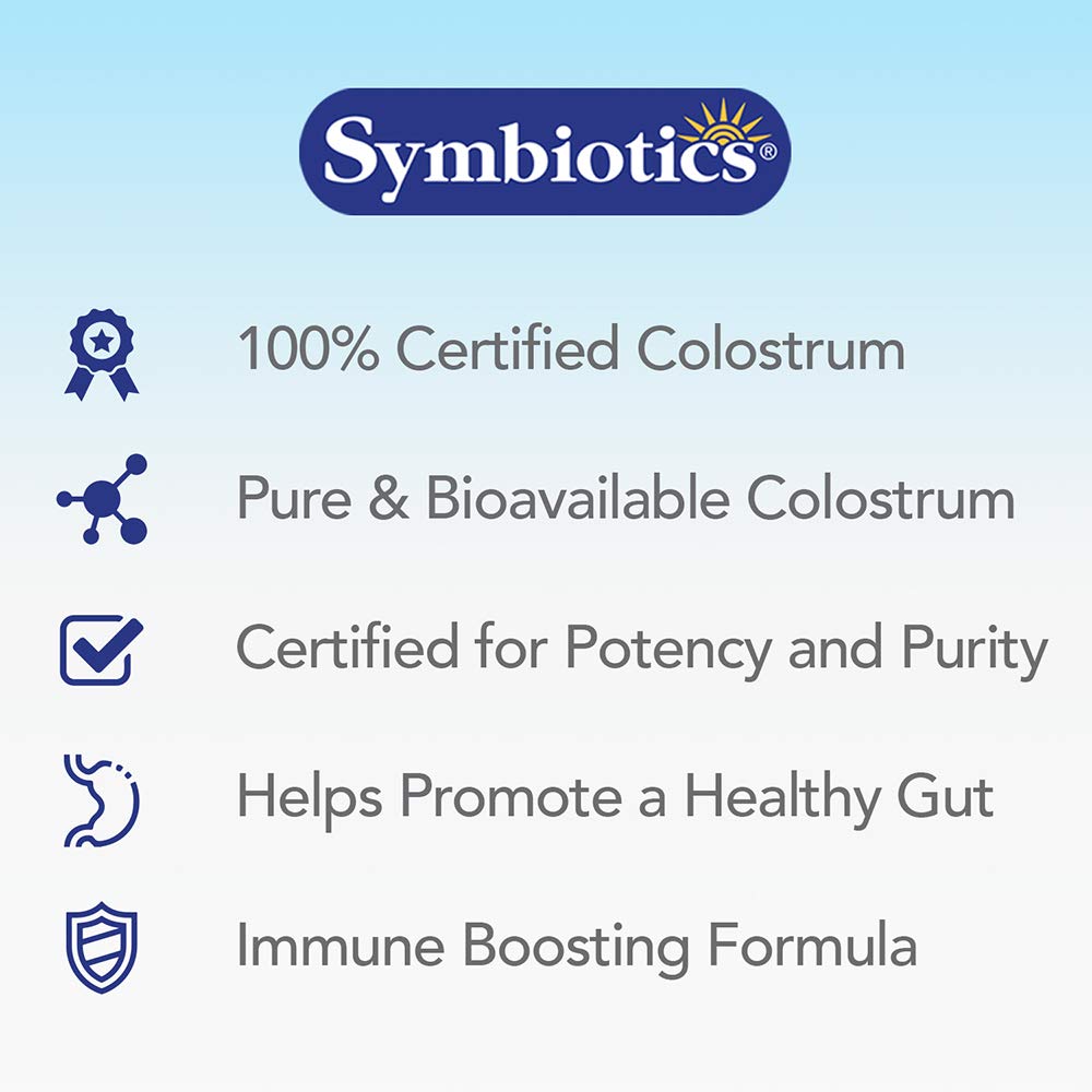 Symbiotics Colostrum 120ct Chewables Plus - Immunity Support for Adult & Kids - Lactoferrin Supplement & Colostrum Protein - Supports Digestion & Gut - 25% lgG Antibodies, Gluten Free - Wild Cherry