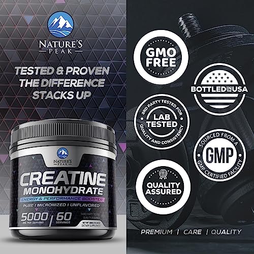 Pure Creatine 5000mg (5g) - Micronized Creatine Monohydrate Powder Unflavored, Keto Friendly - Creatine Pre Workout, Supports Muscle Building & Strength, Vegan, Keto, Gluten-Free - 60 Servings