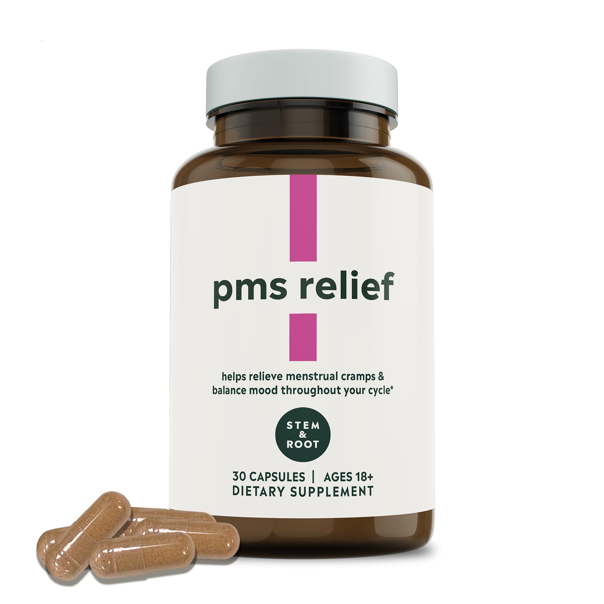 PMS Relief Supplement | Chasteberry, Ginger & Valerian Root Supplement | Period & Menstrual Cramp Relief & Mood Support for Women, 30 Capsules (1 Month Supply)