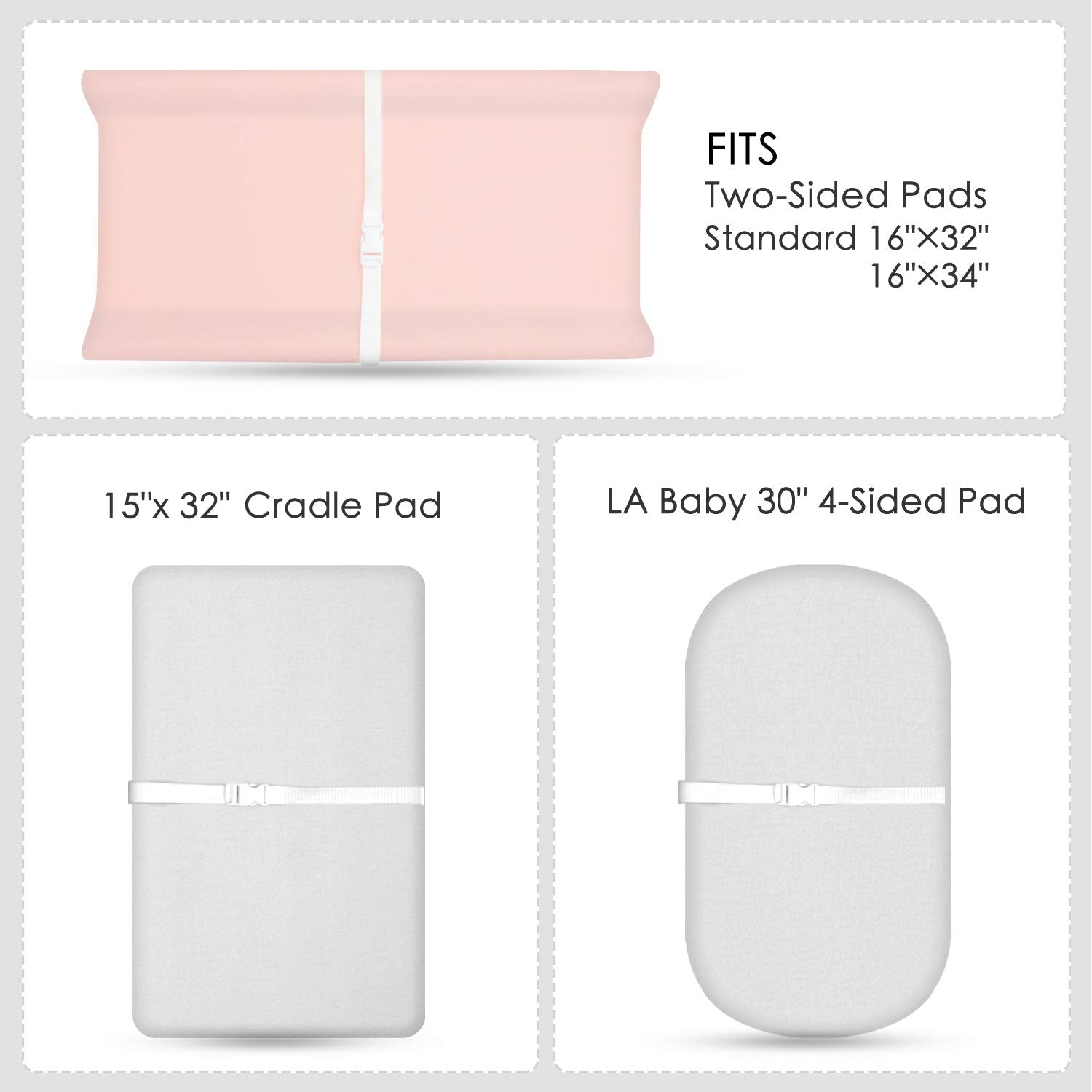 TILLYOU Changing Pad Cover Set, Jersey Knit Ultra Soft Unisex Diaper Change Table Sheets for Baby Boys Girls, Fit 32"/34''x16" Contoured Pad, Comfy Cozy 2-Pack Cradle Sheets, Peachy Pink & Lt Gray