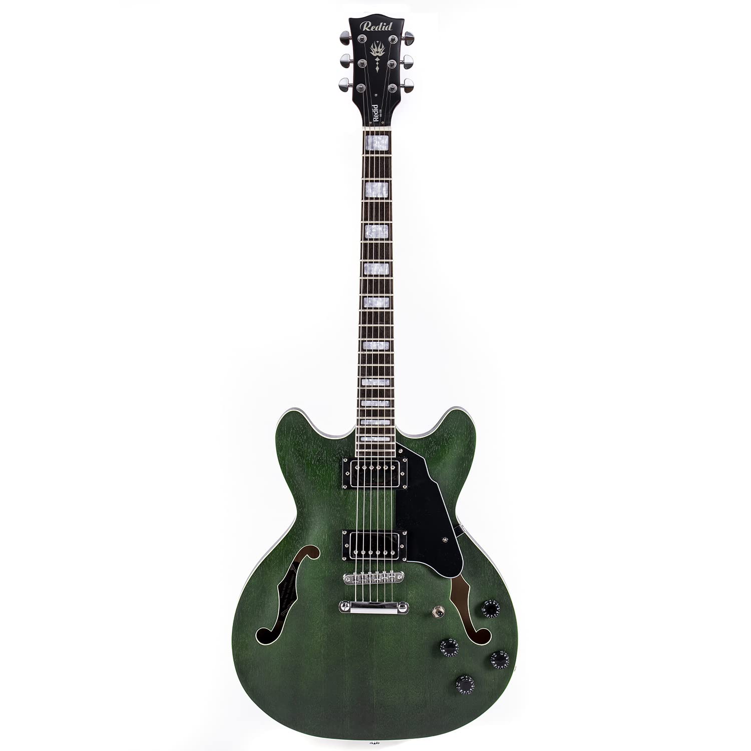 Redid Semi-Hollow Body F-Hole Electric Guitar with Matte Finish, Sapele Veneer, Canadian Maple Neck, and Humbucker Pickups (Green)