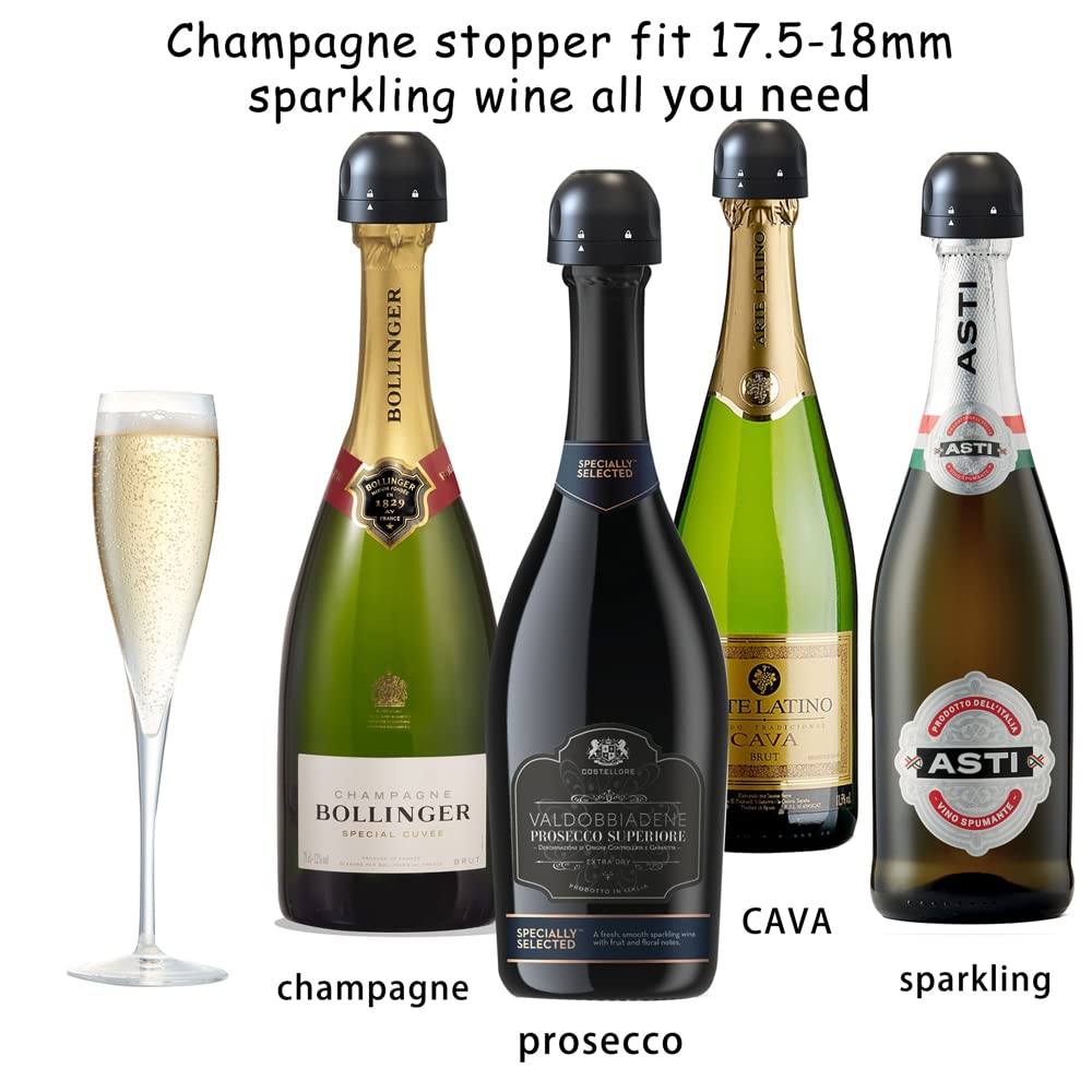 Champagne Stopper 3Pack Black, Leakproof Champagne Stoppers, Professional Champagne Saver Bottle Stopper, Keep Champagne Fresh Perfect for Champagne, Cava, Prosecco & Sparkling Wine