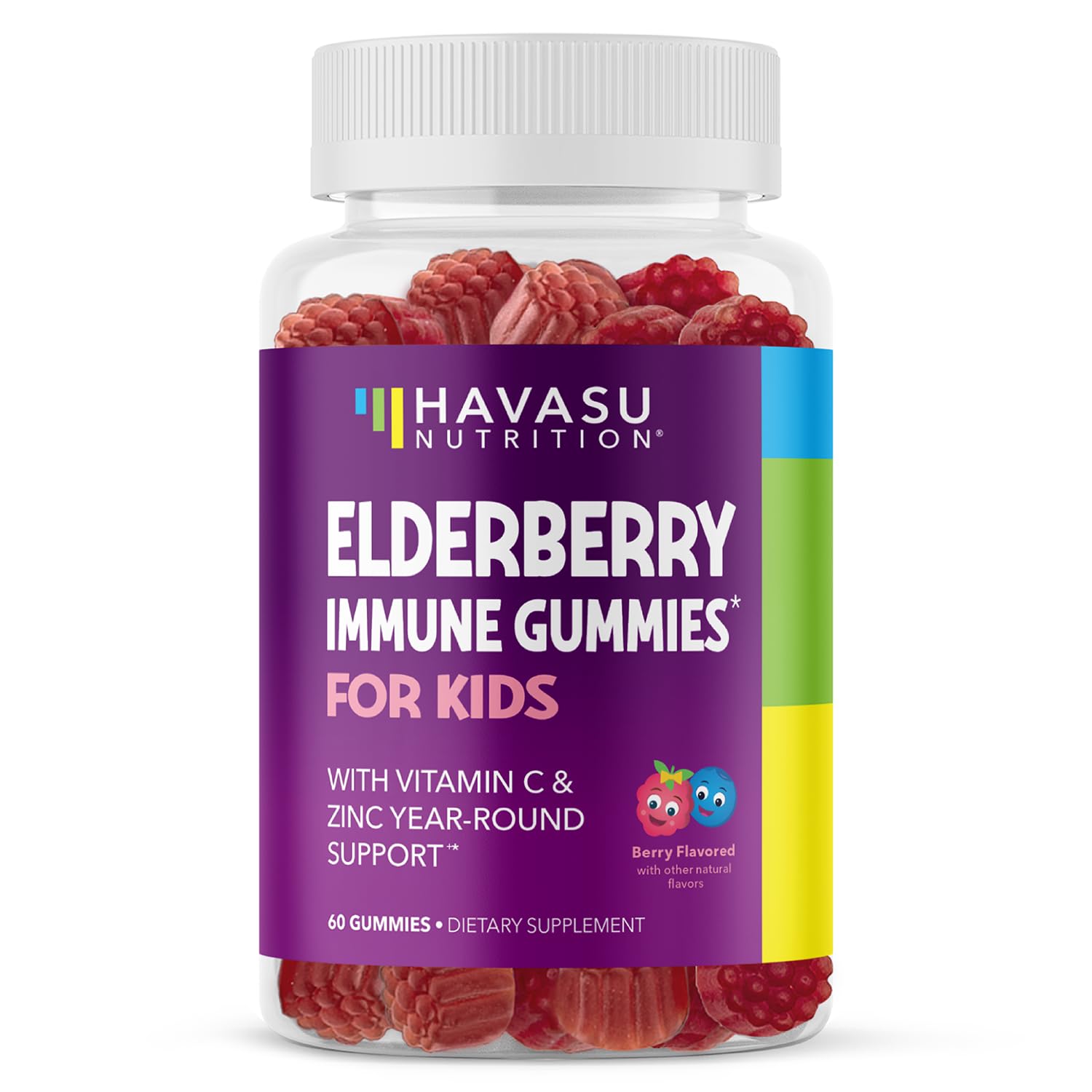 HAVASU NUTRITION Elderberry Gummies for Kids with Zinc & Vitamin C | Potent Herbal Supplement with Antioxidants to Support Immune Defense | Vegan Gummies