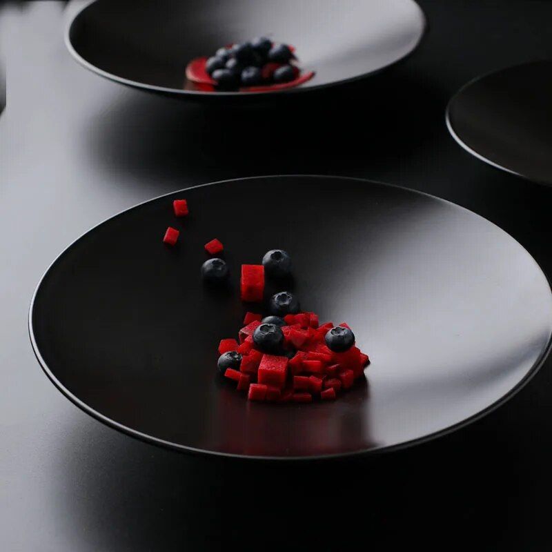 Elegant Matte Black Ceramic Plate Set