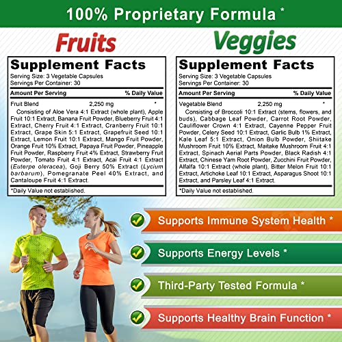 aSquared Nutrition Fruits and Veggies Supplement - 90 Veggie & 90 Fruit Capsules - Superfood Vegetable Greens Vitamins Pills - Nature's Super Food Alternative to Powder & Gummies