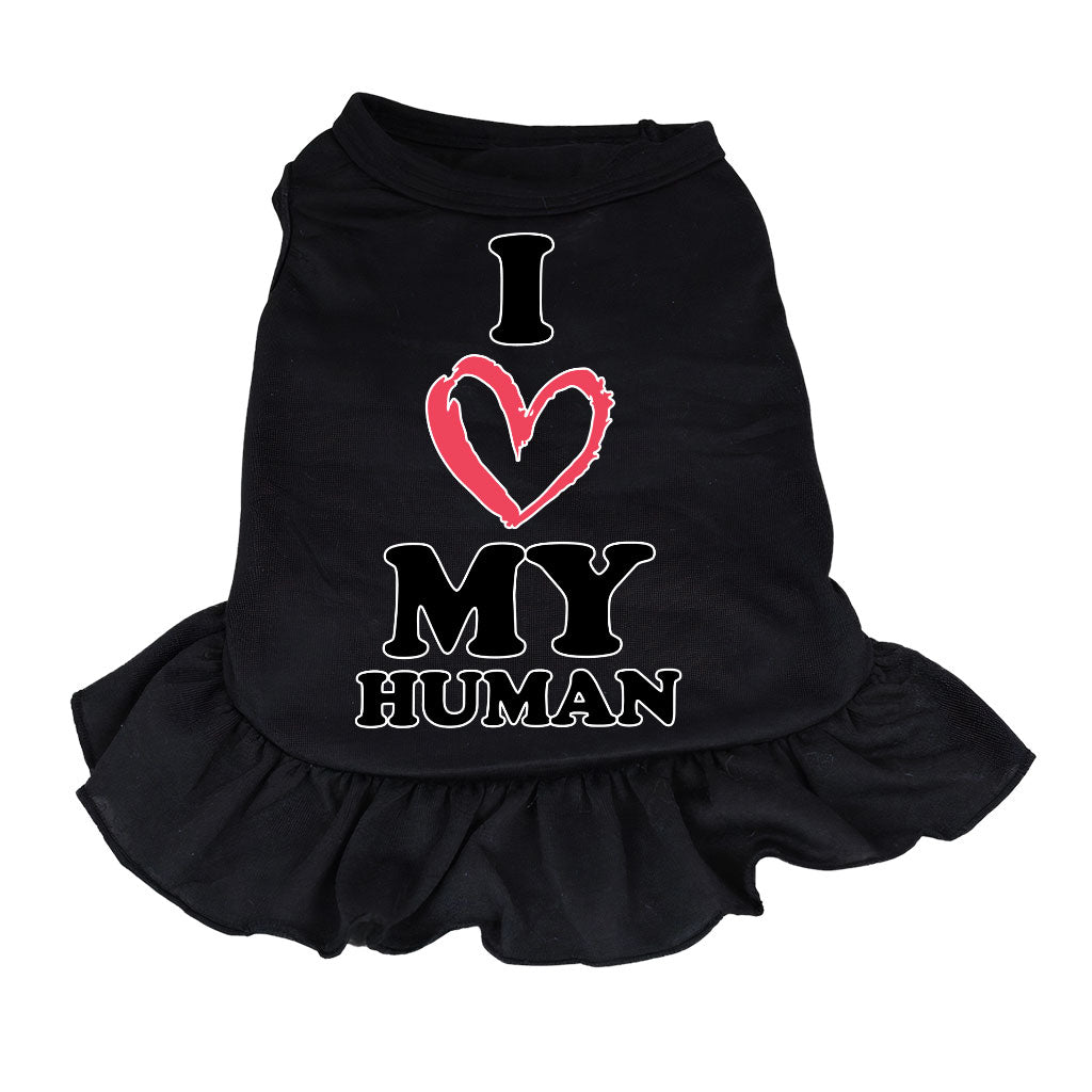 I Love My Human Dog Sundress - Text Design Dog Dress Shirt - Heart Dog Clothing