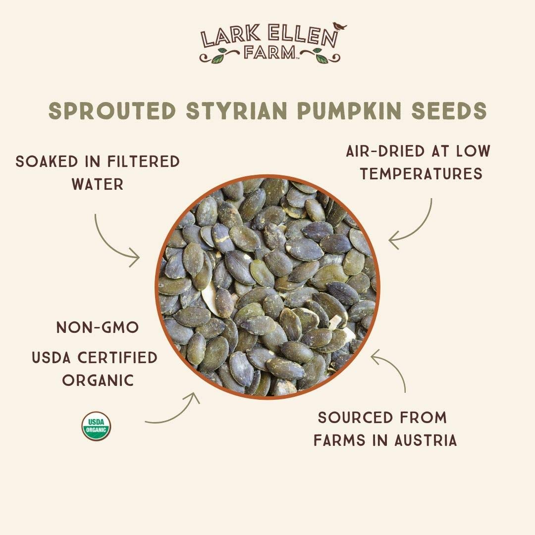 Lark Ellen Farm Sprouted Organic Pumpkin Seeds, Unsalted Raw Pumpkin Seeds Organic, Pepitas, Vegan, Non GMO, Gluten Free, Paleo, and Keto Friendly (14 oz, 3 Pack)