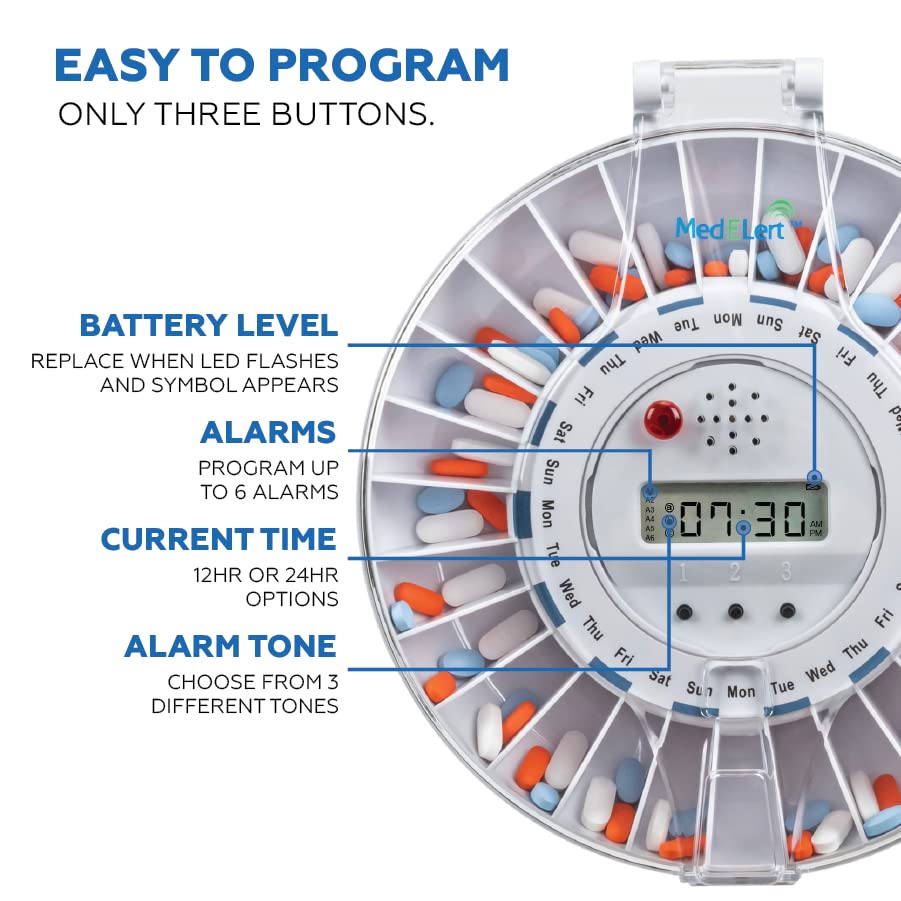Med-E-Lert Medication Dispenser with Automatic Lock Box 28 Sealed Pill Compartments (Clear Lid)