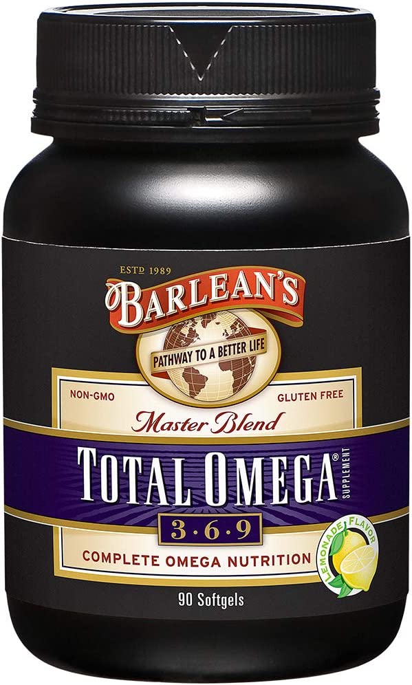 Barlean's Total Omega 3 6 9 Softgels, Blended Fish Oil Supplement with Borage and Flaxseed Oil, 1,000 mg Omegas ALA, EPA, DHA and GLA for Joint Support Supplements and Heart Health, 90 Count