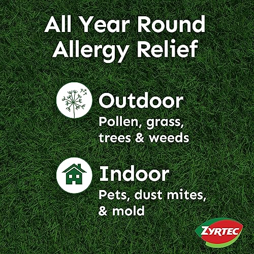 Zyrtec 24 Hour Allergy Relief Tablets, Indoor & Outdoor Allergy Medicine with 10 mg Cetirizine HCl per Antihistamine Tablet, Relief from Runny Nose, Sneezing, Itchy Eyes & More, 60 ct