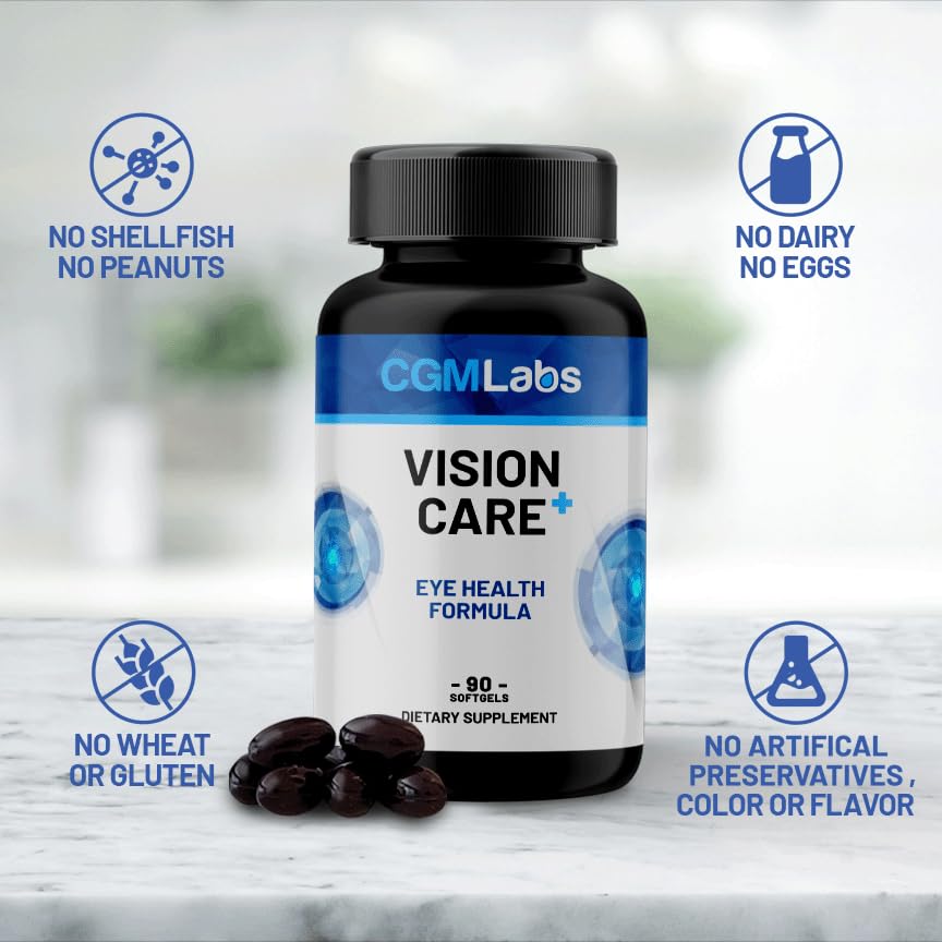 Vison Care Plus - Complete Dietary Supplement for Your Vision- Lutein 20mg, Zeaxanthin, Vitamin A, Bilberry Extract - 90 Softgels by CGM Labs